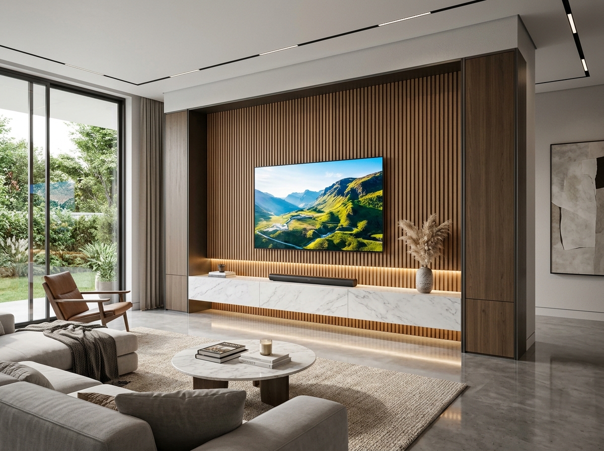 Living Room TV Wall Unit with Acoustic Louvers